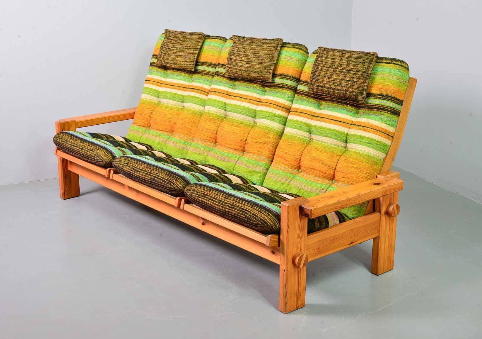 Rainbow Color Yngve Ekstrom Pinewood 3-Seat Dymling Sofa for Swedese 1970s
