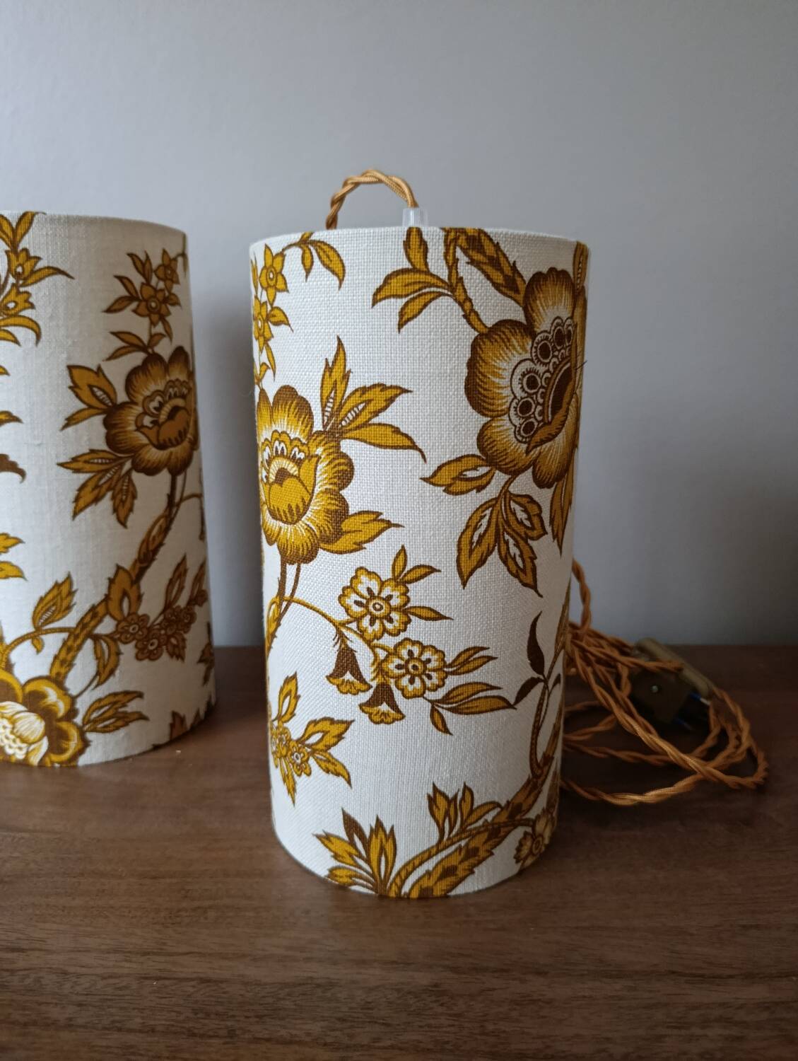 Vintage 1960s floral fabric portable lamp