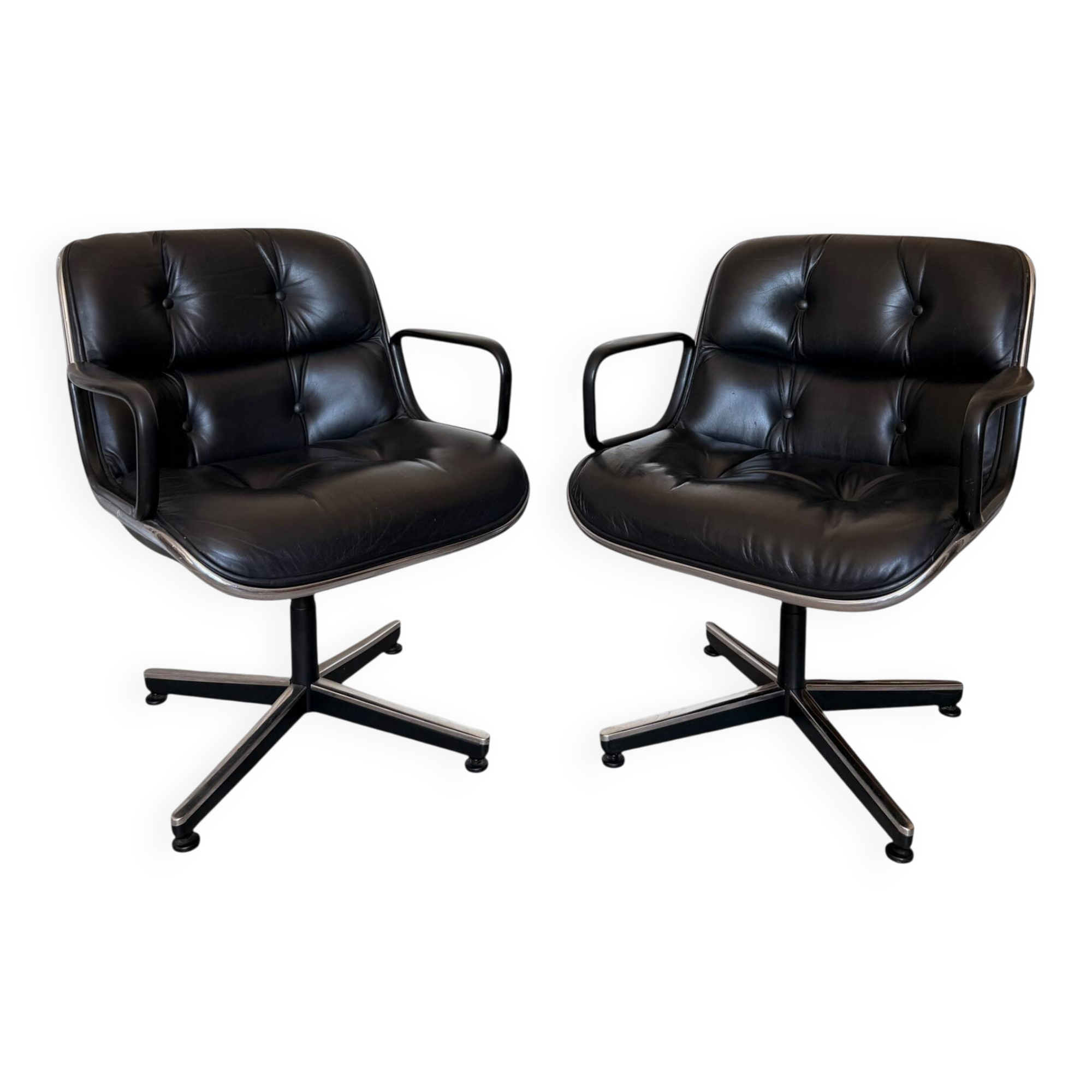 Paire de Fauteuils "Executive" Pollock pour Knoll - Cuir Noir