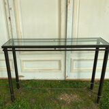 Iron console forged glass top xxeme pietement in x