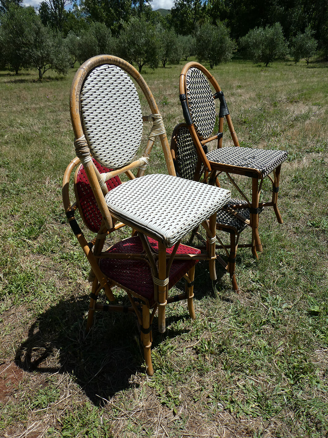 Lot of 4 chairs bistro terrace "Parisian" rattan and braiding