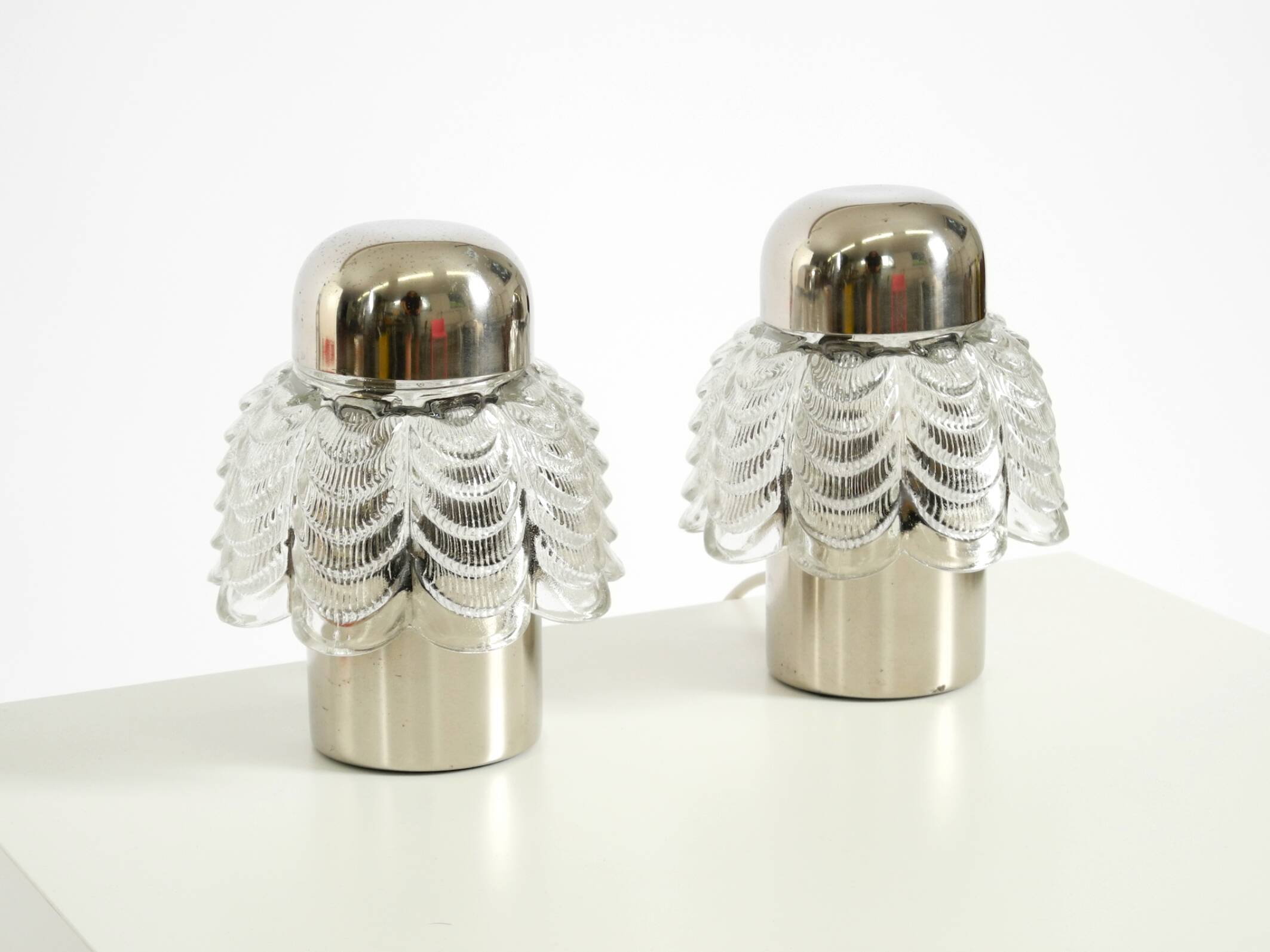 Two large, rare 1960s metal and glass table lamps by VEB Narva Leuchtenbau