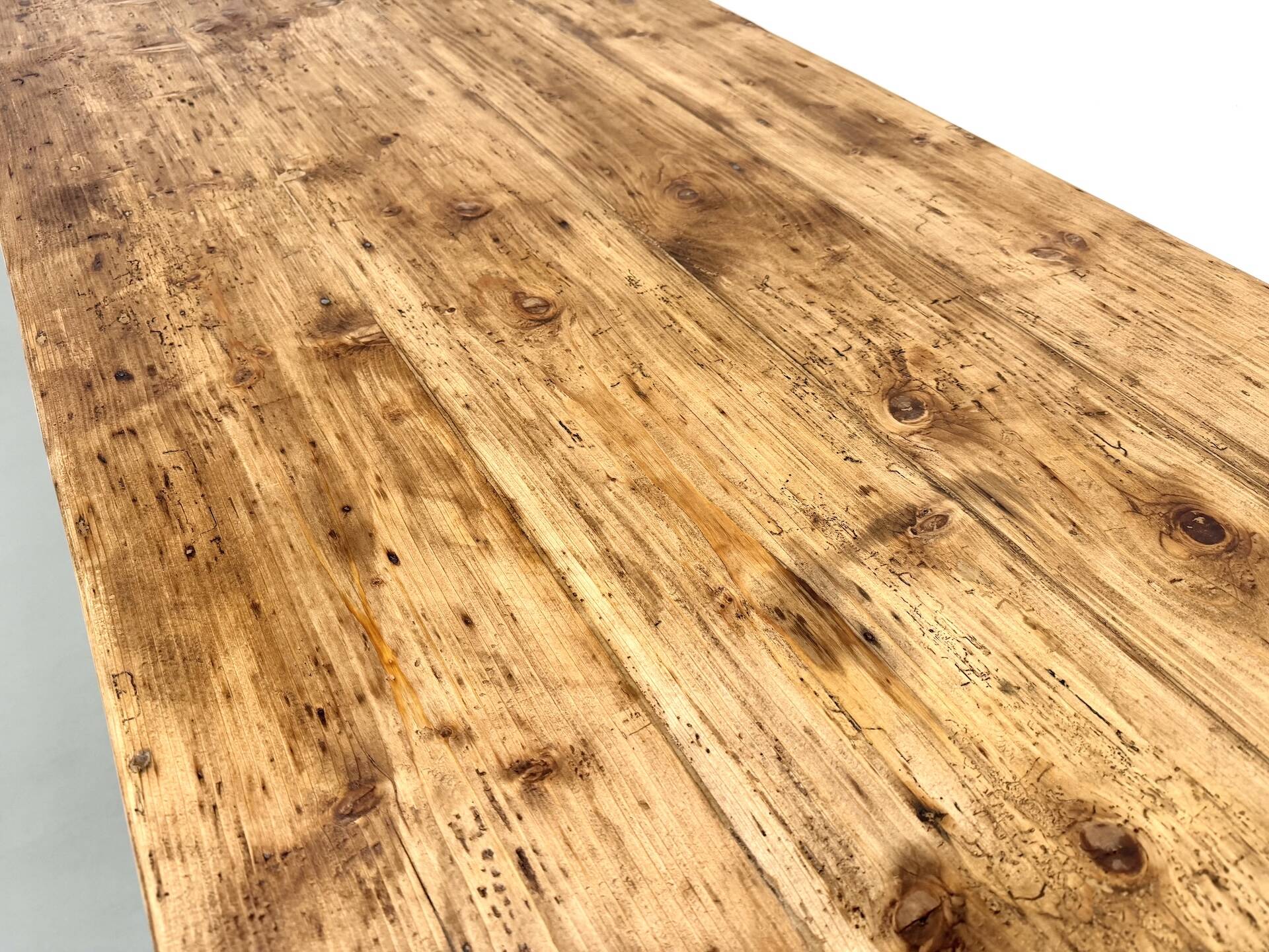 Large XXL farmhouse table in solid pine with 1950s tapered legs.