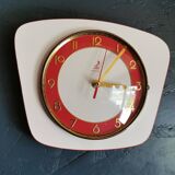 Vintage Formica clock silent trapeze wall pendulum "Jaz white orange"
