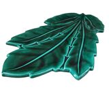 Pretty Leaf Shaped Dish In Green Barbotine