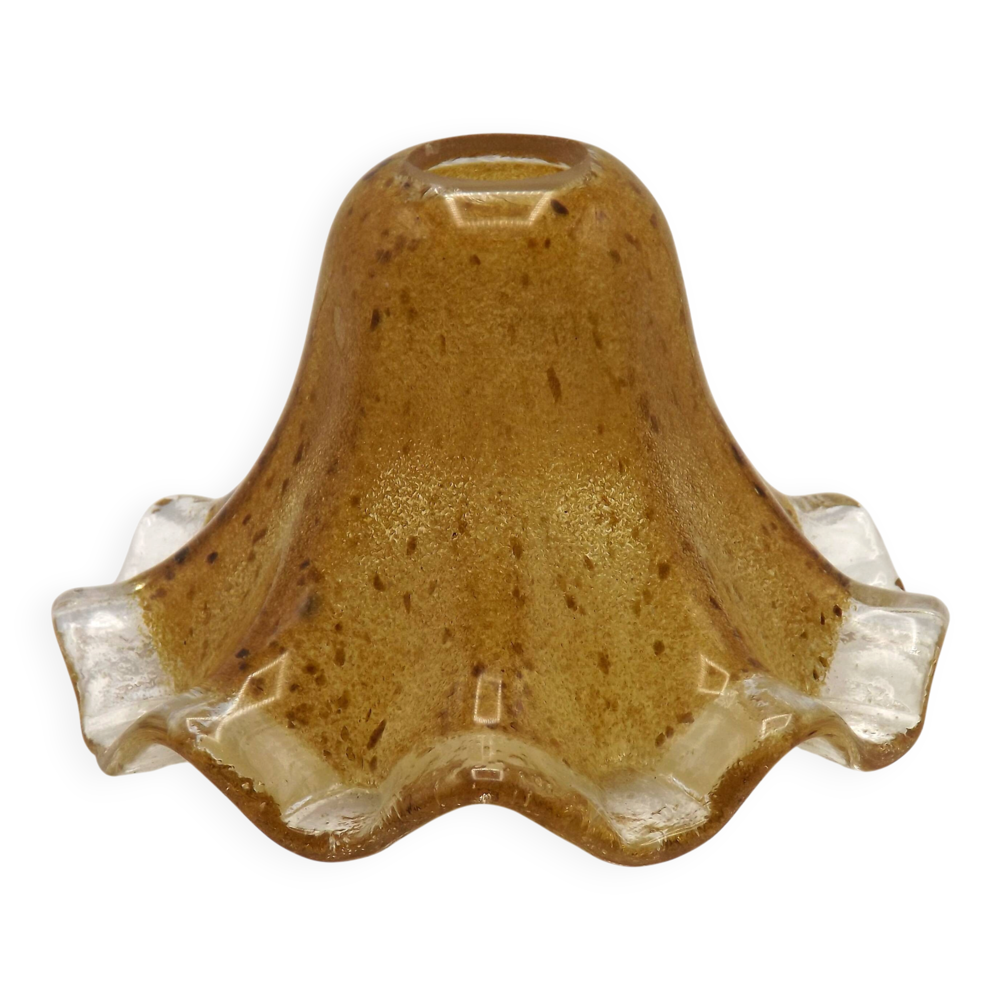 French vintage brown glass replacement shade with a clear frilled edge.