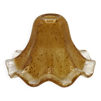 French vintage brown glass replacement shade with a clear frilled edge.