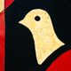 Room divider in art deco style with birds, geometric patterns, red, yellow, blue