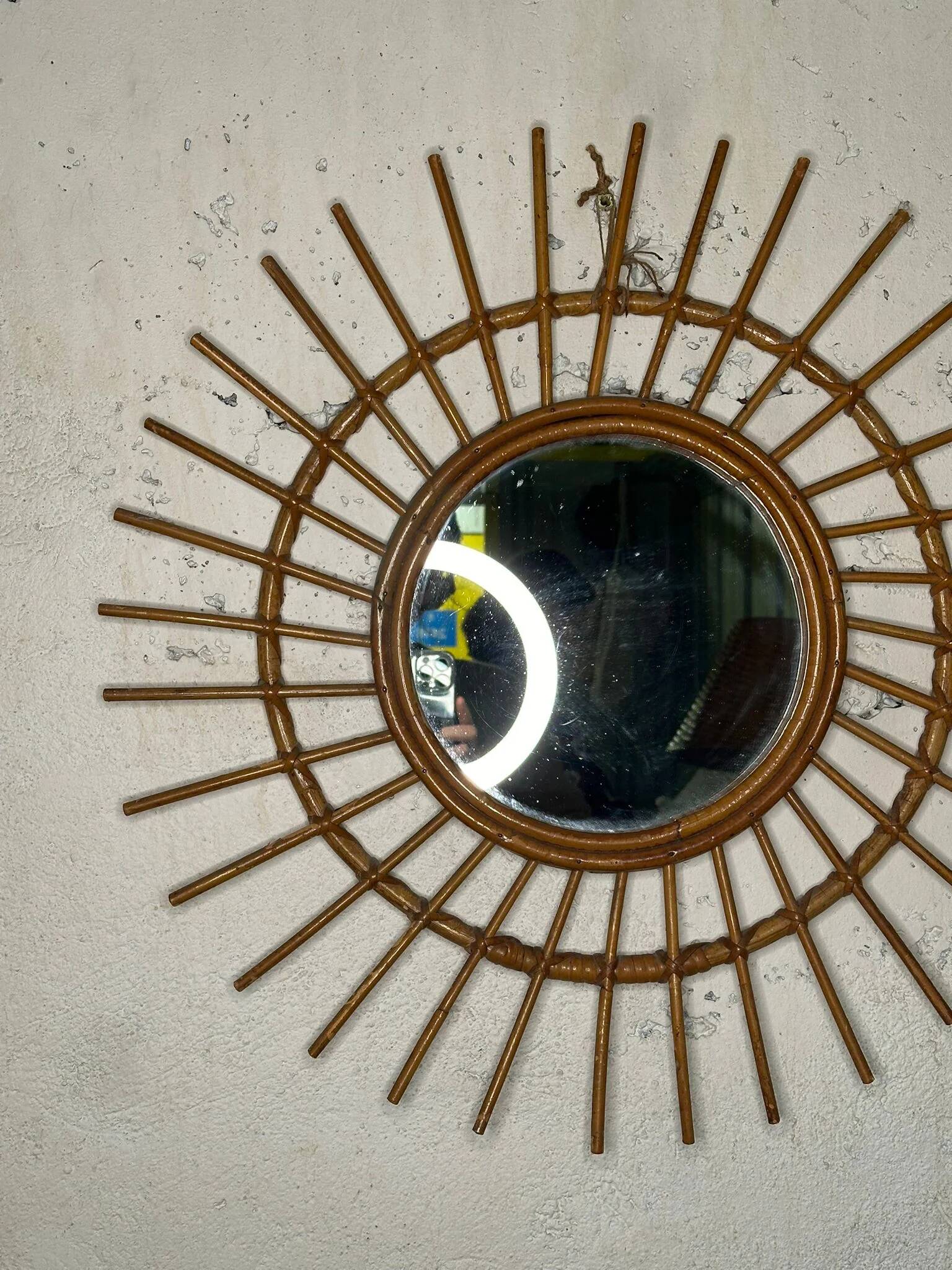 Miroir soleil en rotin vintage