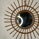 Miroir soleil en rotin vintage