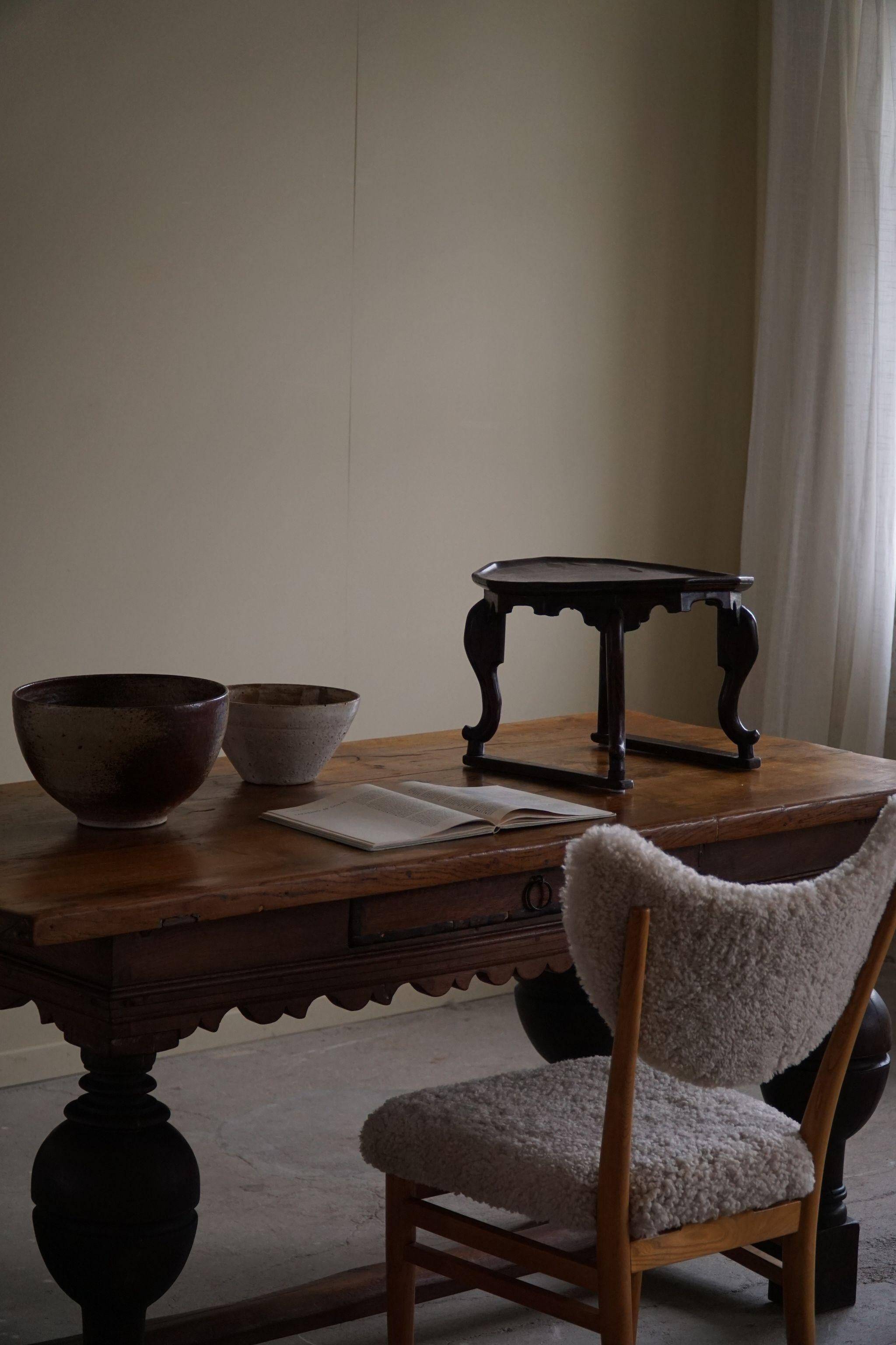 19th-century baroque dining table/desk in oak, Danish cabinetmaker.