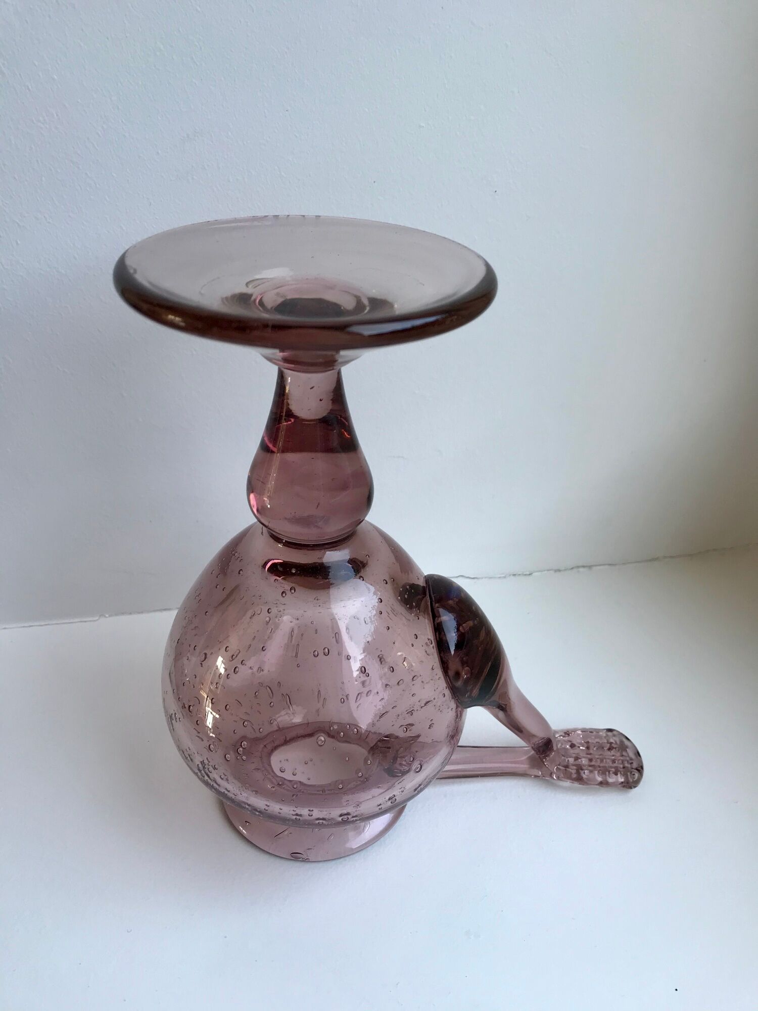 Biot bubble glass candle holder signed purple years 60-70
