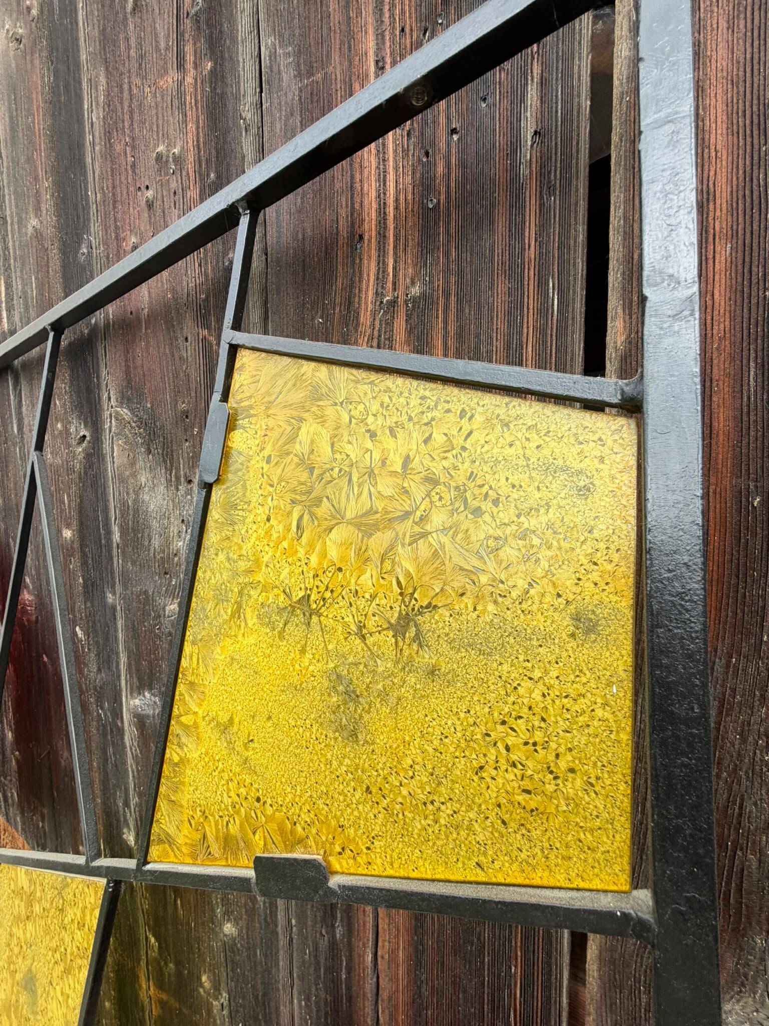 Mid-century modern geometric room divider with textured coloured glass, 1970s–1980s