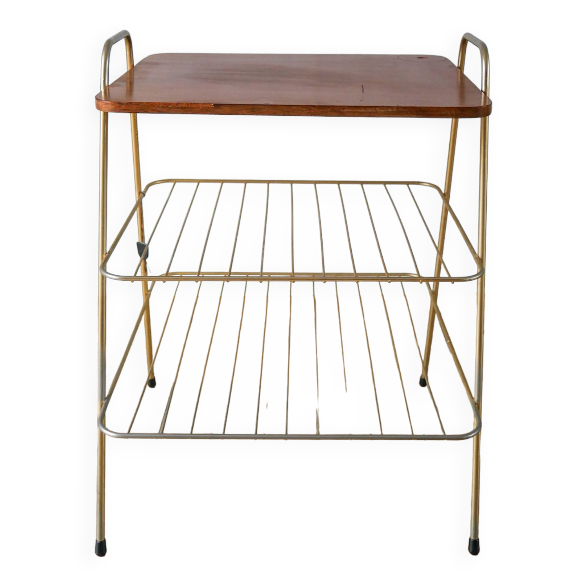 Vinyl trolley in teak and gold metal 1960