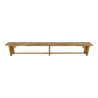 Banc en bois long vintage, années 1950