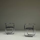 Ensemble de 2 chaises d'appoint chromées, années 1970, Italie.