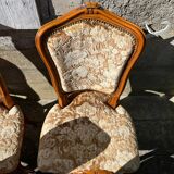 8 cherry wood chairs in Louis XV style with velvet upholstery.
