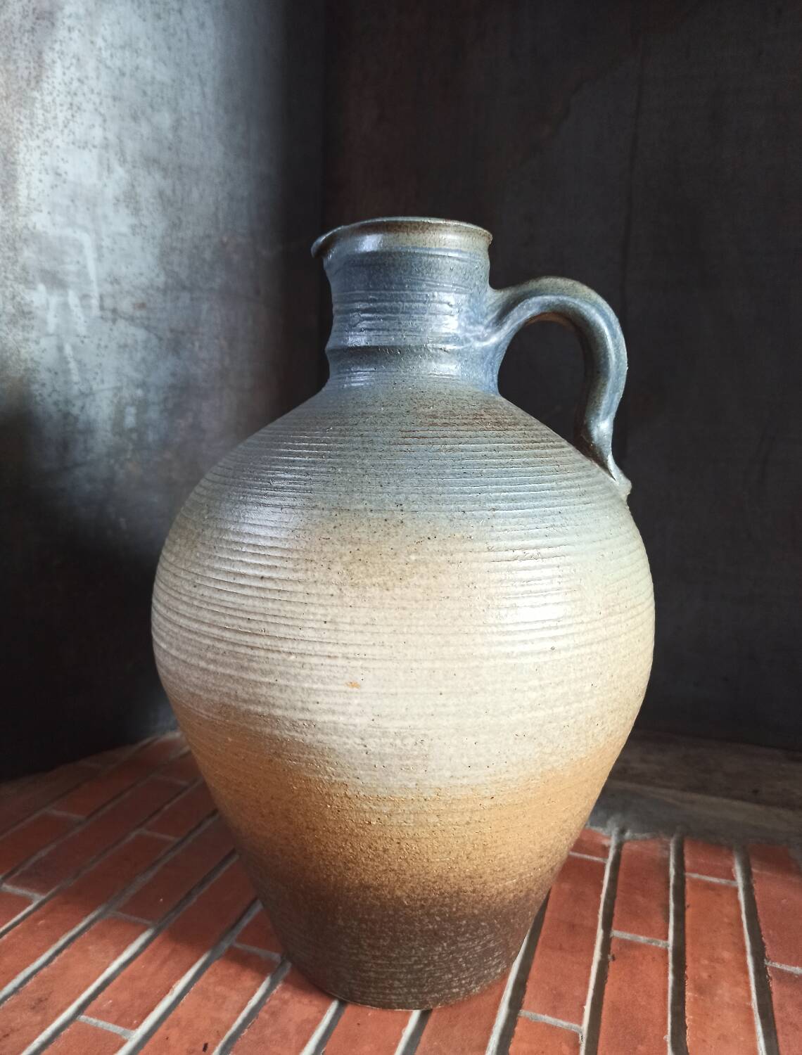 Vintage large pitcher vase in artisanal stoneware.