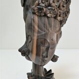 Wooden bust of woman with floral headdress sculptural work of the 60s-70s