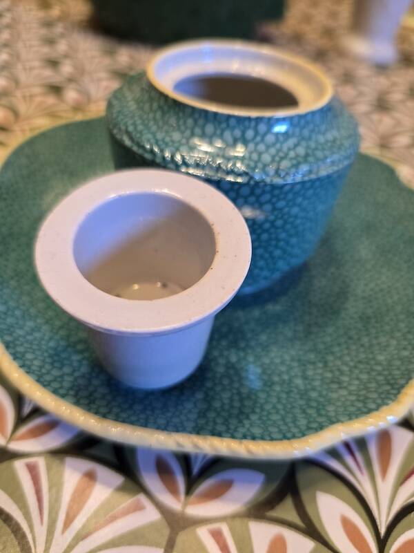 Copeland Spode England porcelain candlestick – turquoise shagreen design –