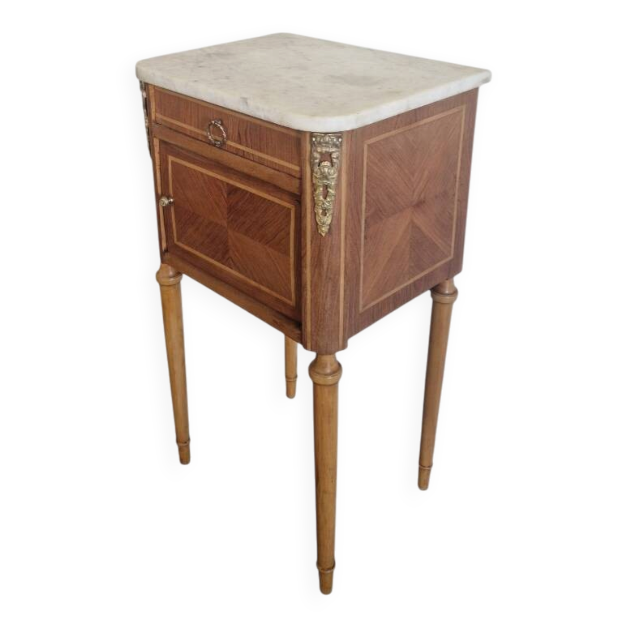 Louis XVI style side table - Marquetry wood and gilded bronze
