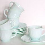 6 cups set and under cups in water green opaline