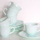 6 cups set and under cups in water green opaline