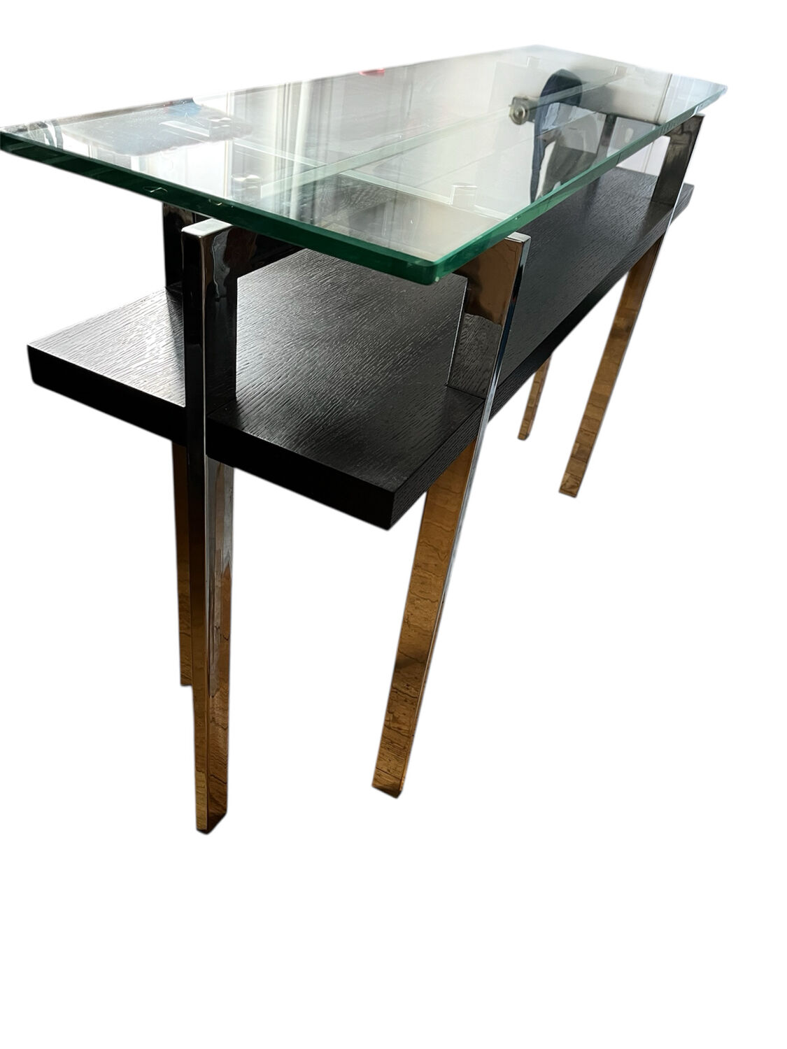 70s glass and stainless steel console