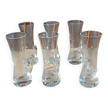 Six engraved crystal shot glasses