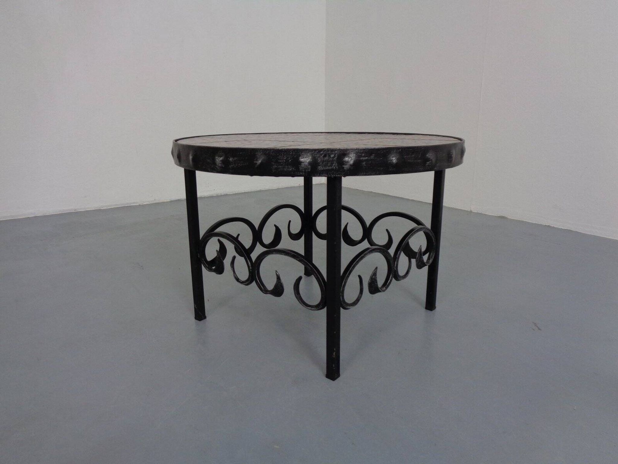 German Brutalist Side Table in Ceramic and Cast Iron, 1960s