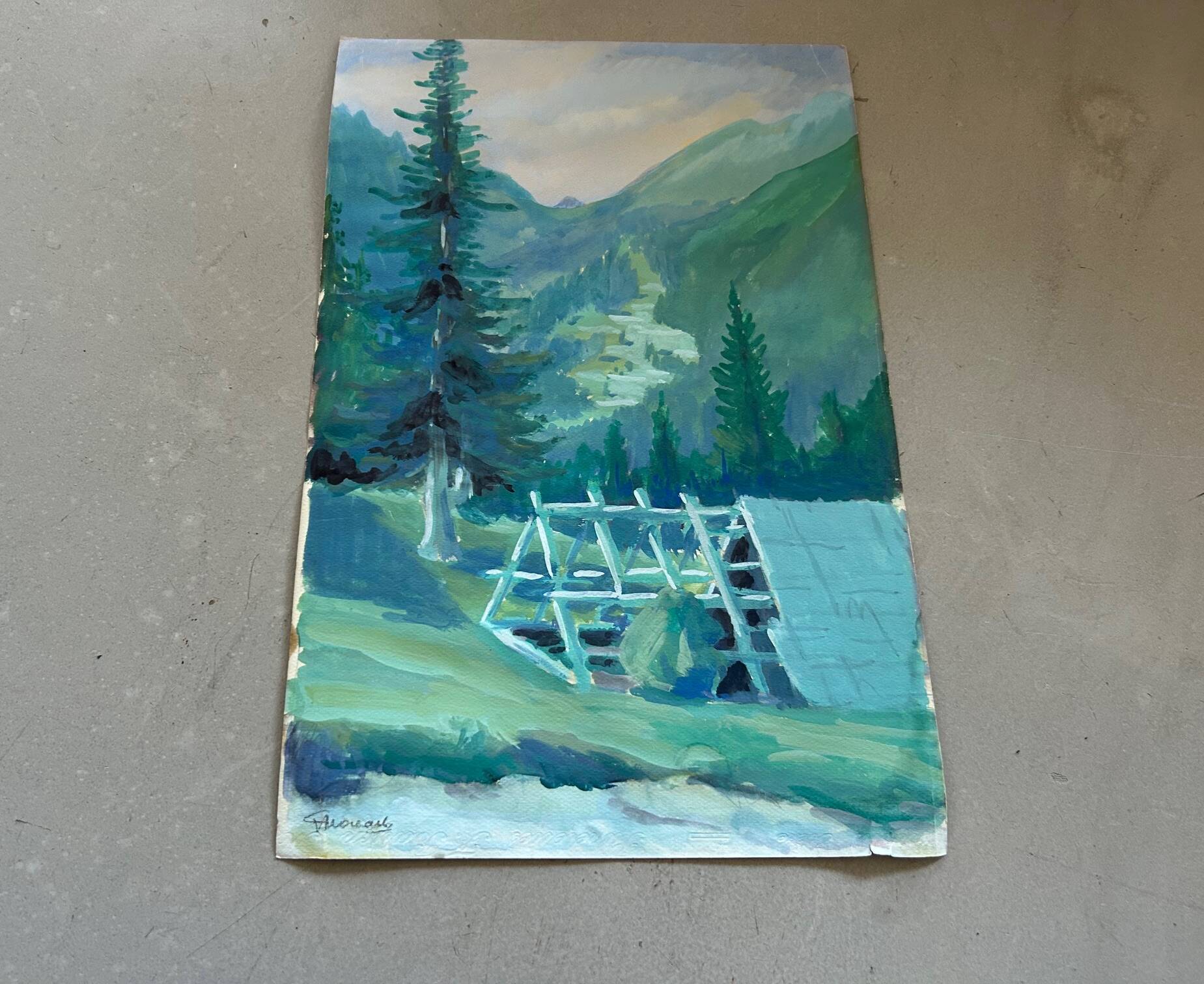 Signed cardboard painting