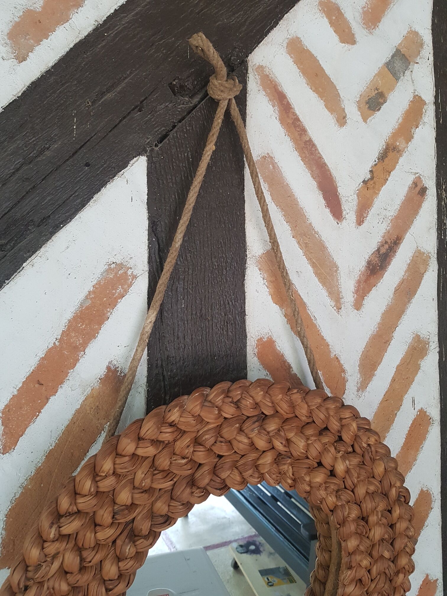 Vintage round mirror vegetable fibers 1960 46cm
