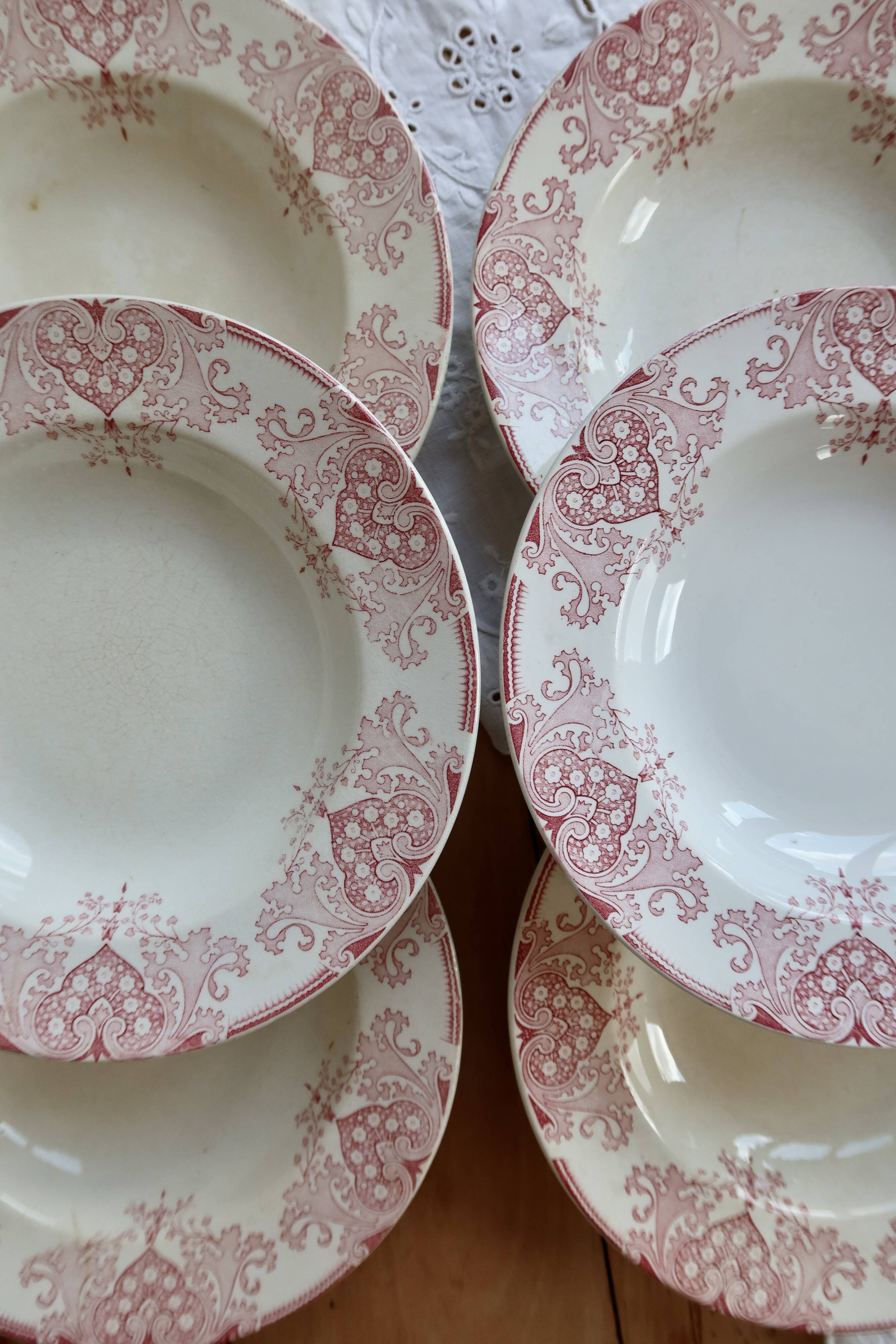 6 deep plates red iron clay Lunéville - "Mauresque" decoration