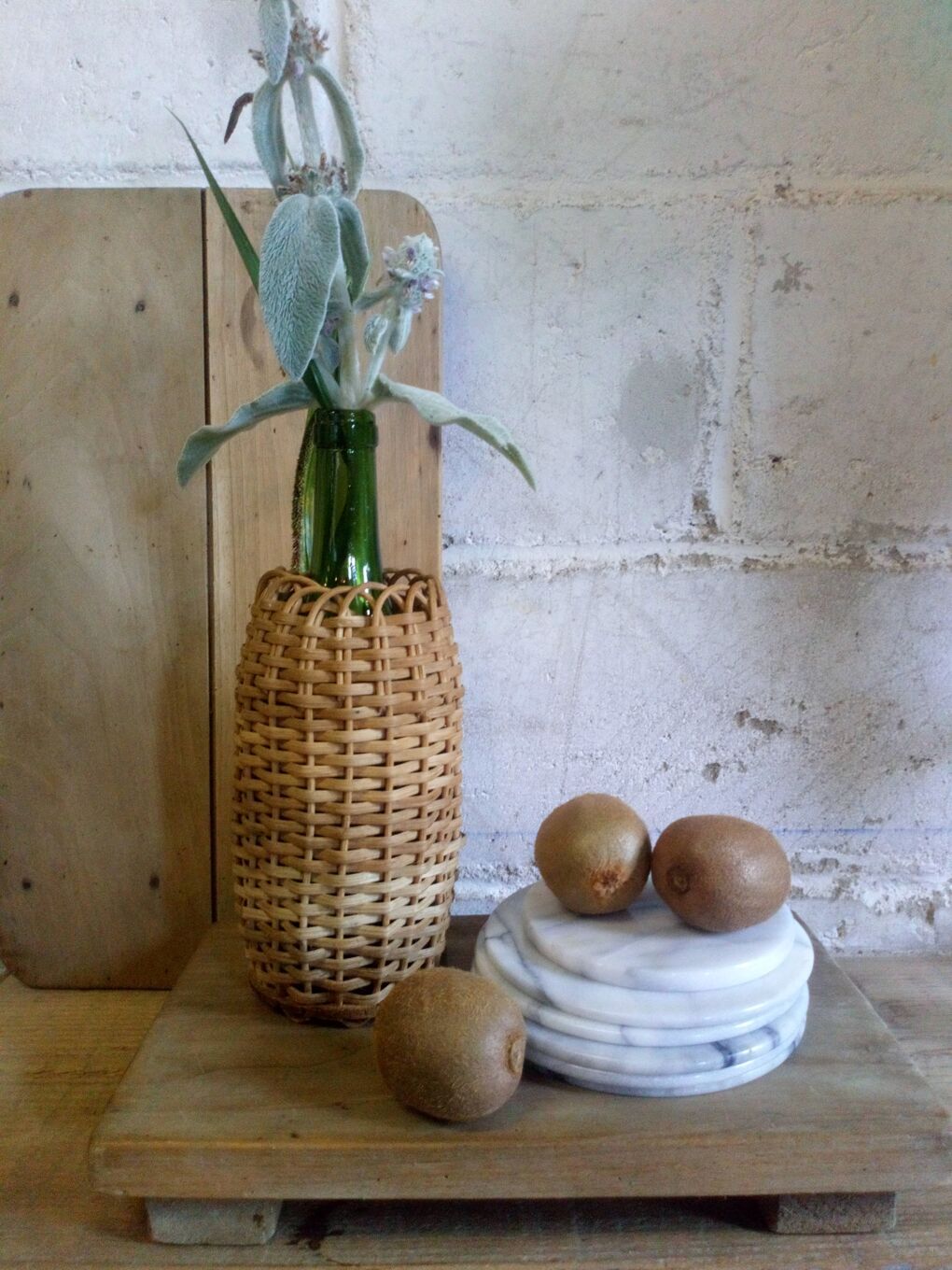 Bottle in a rattan basketry 50s