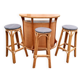 Rattan bar ans 3 stools