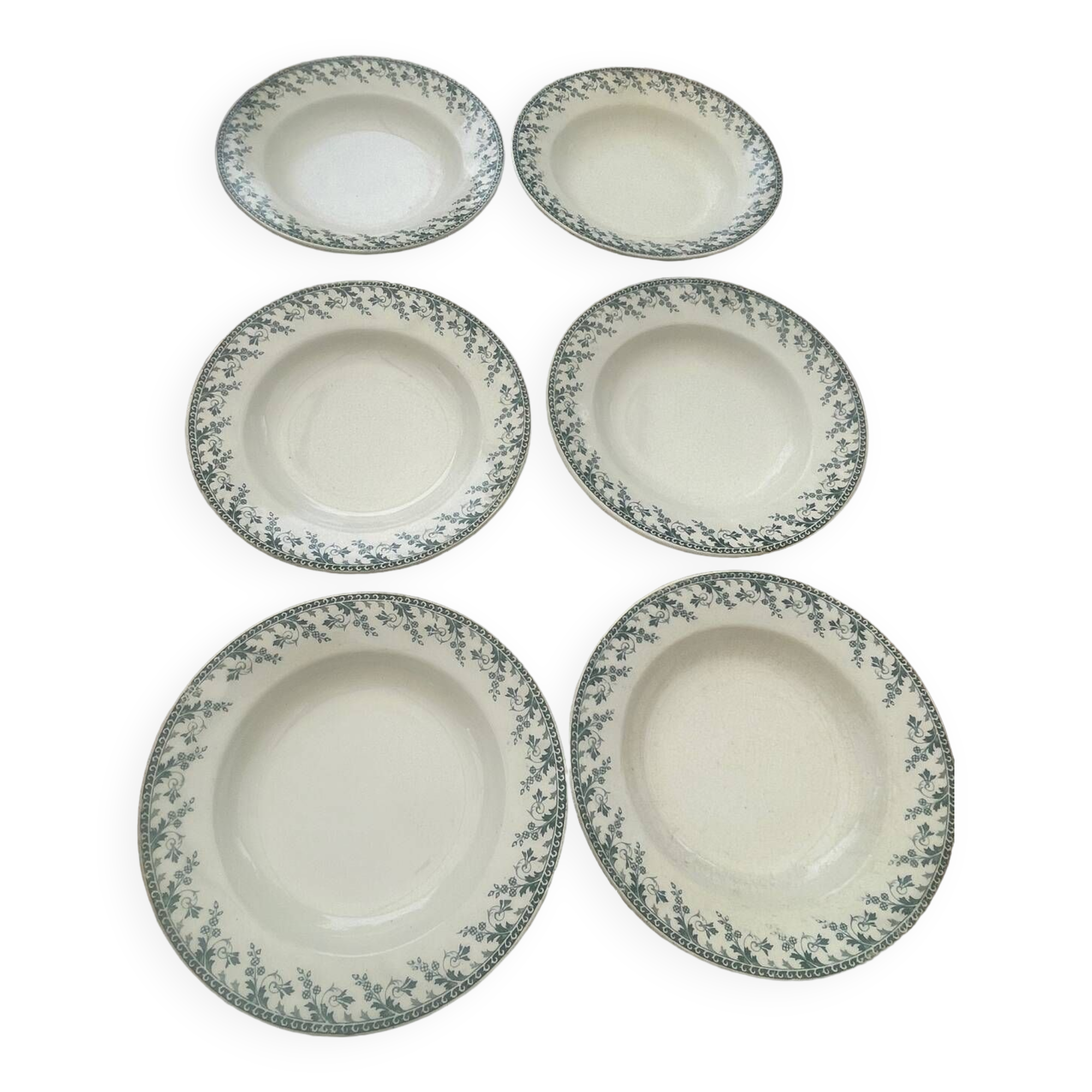 6 opaque porcelain soup plates from Gien, Montigny model