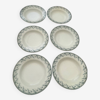 6 assiettes creuses en porcelaine opaque de Gien modèle Montigny