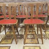 Lot de 12 chaises bistrot skaï rouge 1960 vintage
