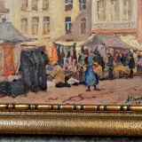 Huile sur panneau figurant un jour de marché a Namur Albert Dandoy (Namur 1885 à 1977)