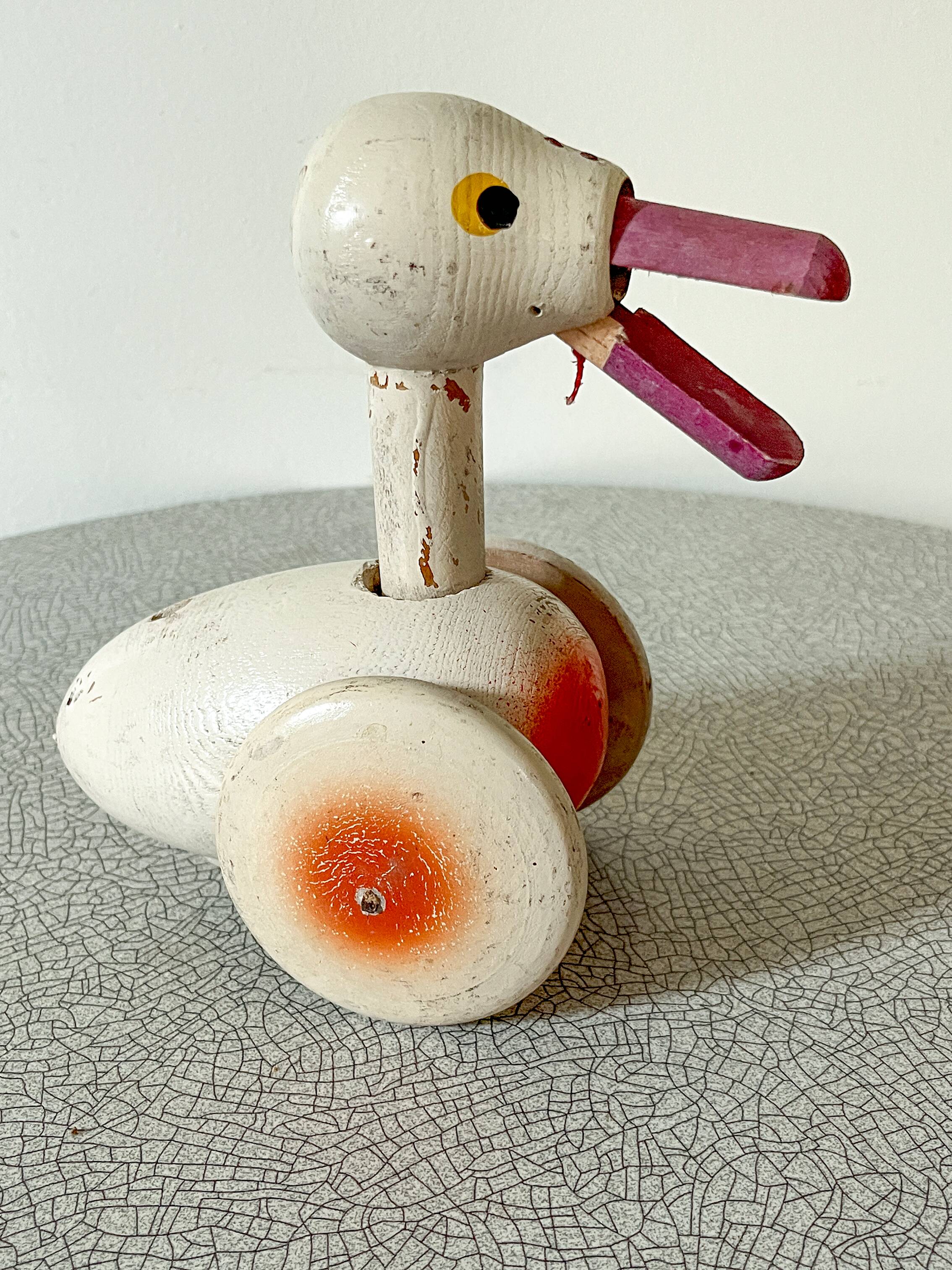 Old push toy, wooden duck