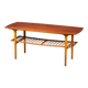 Teak and Oak Coffee Table with Rattan Shelf, Denmark, 1960s