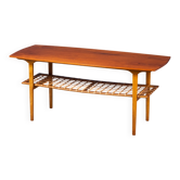 Table Basse en Teck et Chêne avec Étagère en Osier, Danemark, 1960s