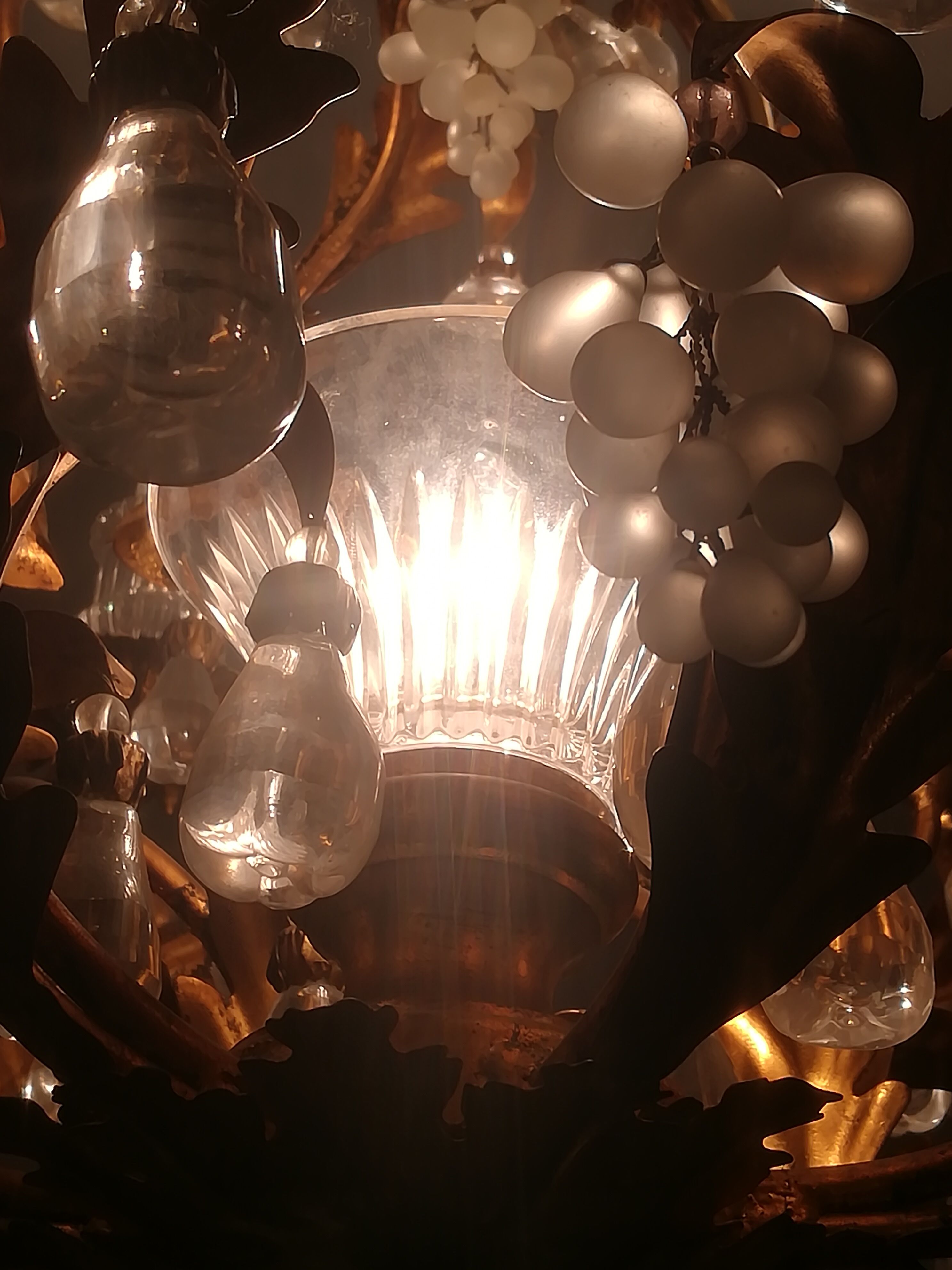 Murano fruit chandelier in crystal and gold metal