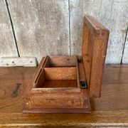 Antique Secret Jewelry Box Carved Walnut Wood 2 Compartments Vintage