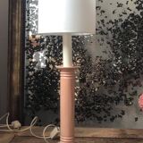 Pair of vintage salmon pink candlestick shaped ceramic lamp bases