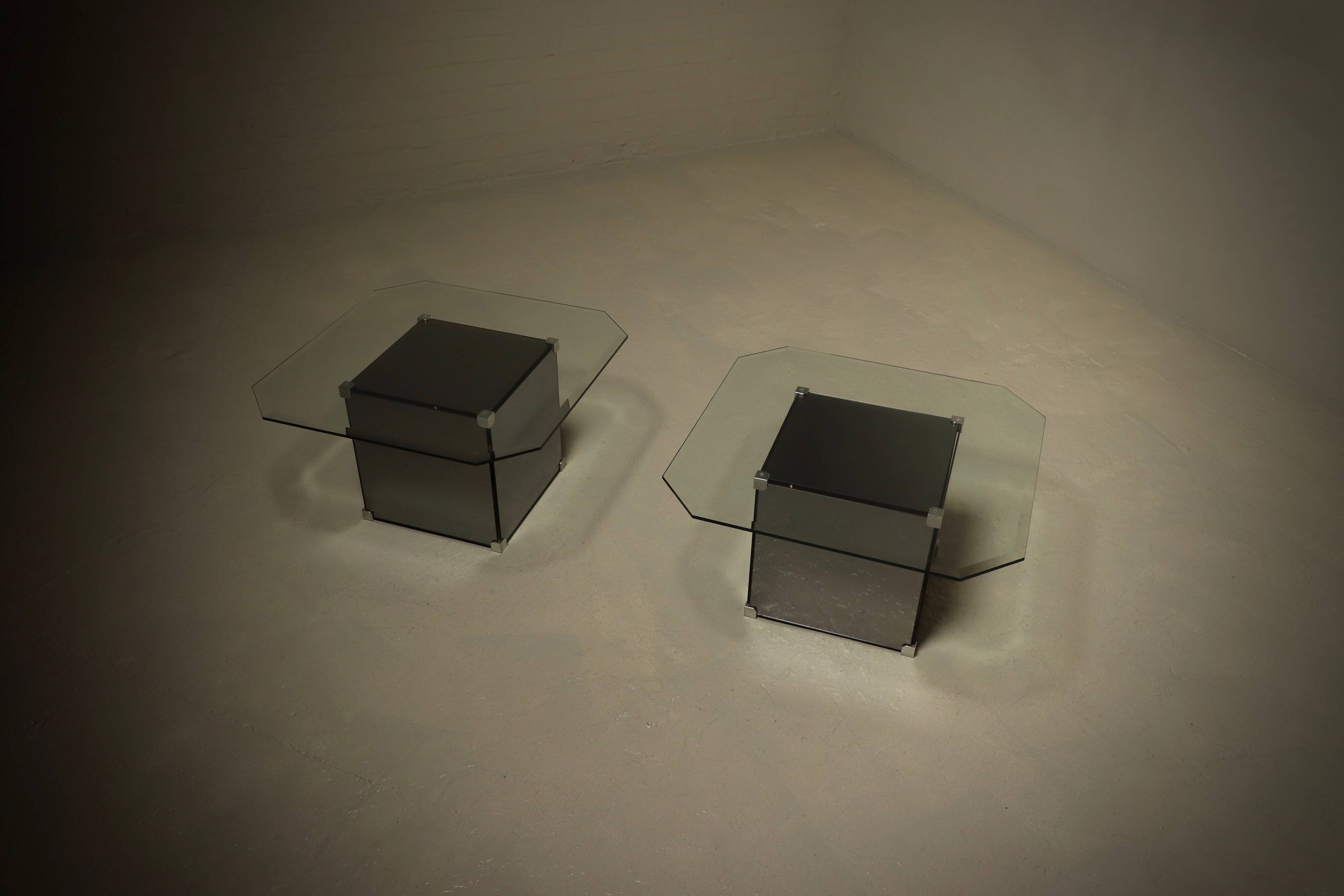 Pair of Mirrored Glass Coffee Tables 1980s