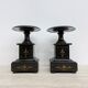 Antique French black marble cassoulets gilt decor pedestals neoclassical pair, 1900s