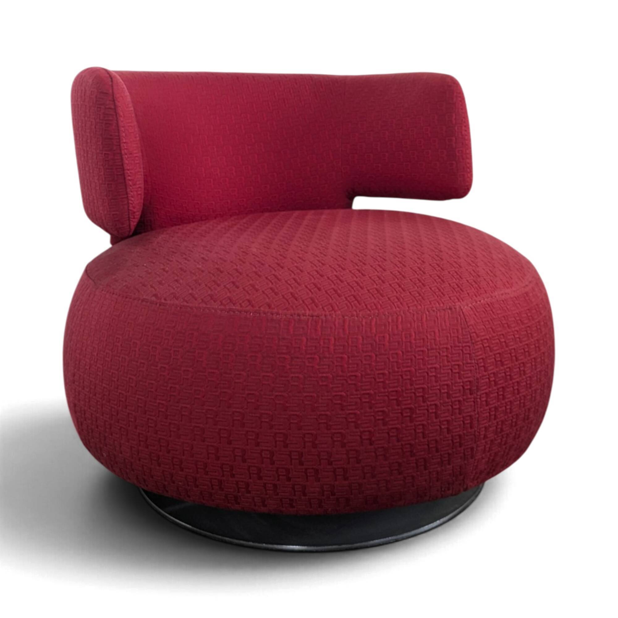 Roche Bobois swivel chair in red fabric with 2000s patterns.