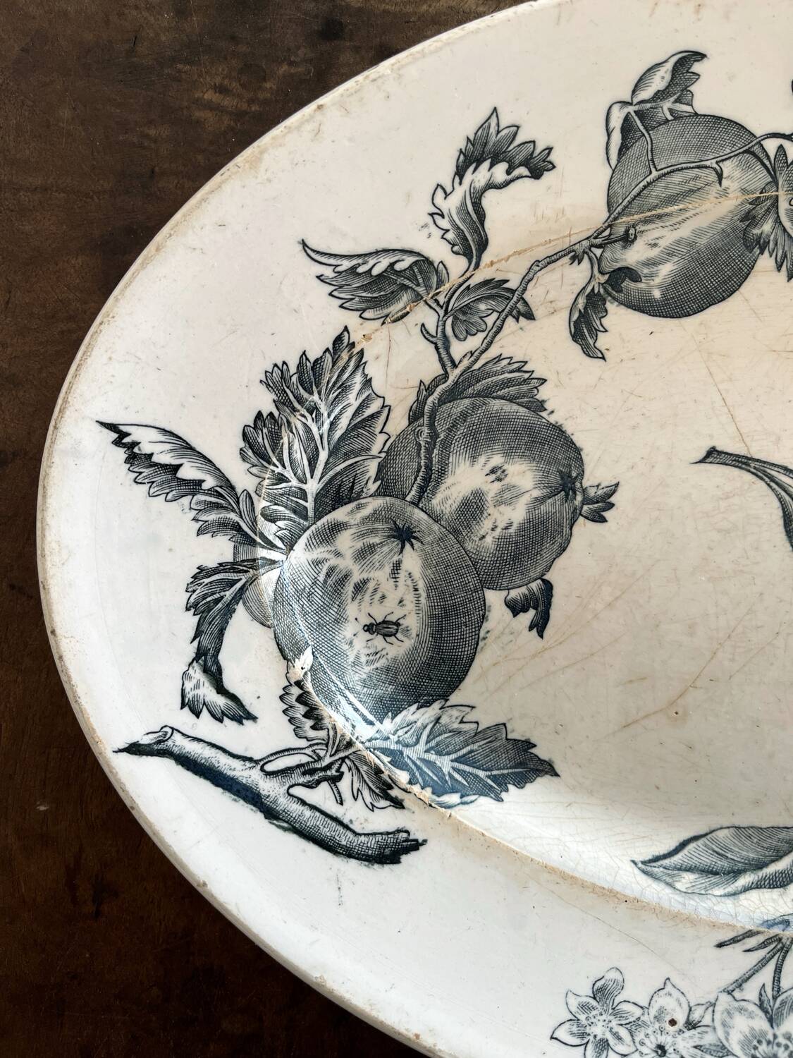 Plat ovale décor fruits en terre de fer de Grigny