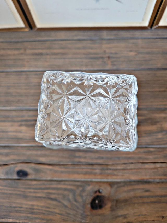 Rectangular whisky carafe made in France with geometric patterns.